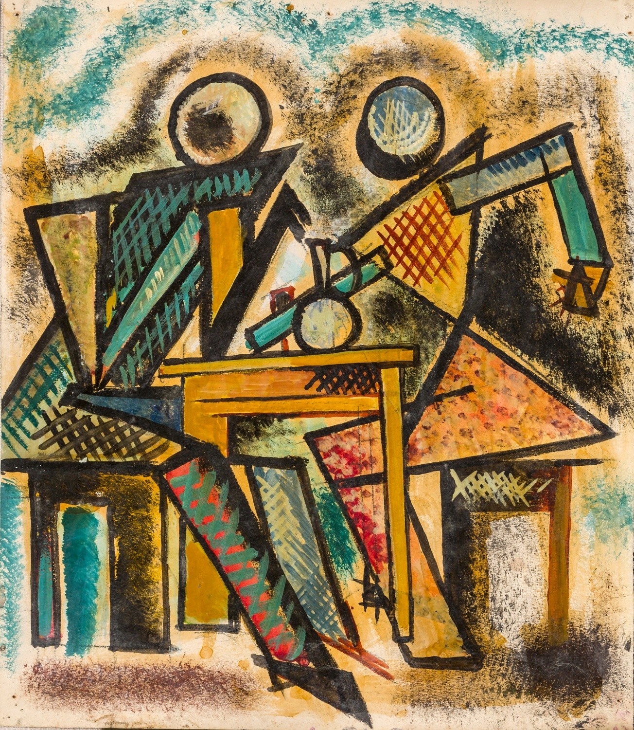 Степанова Варвара Федоровна (1894-1958). Двое за столом. Около 1919