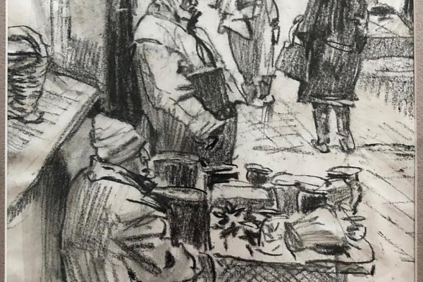 Серебряков В.М. «Из серии городские зарисовки»; 1990 г.; бумага, бумага, акварель; 28,3х38 см